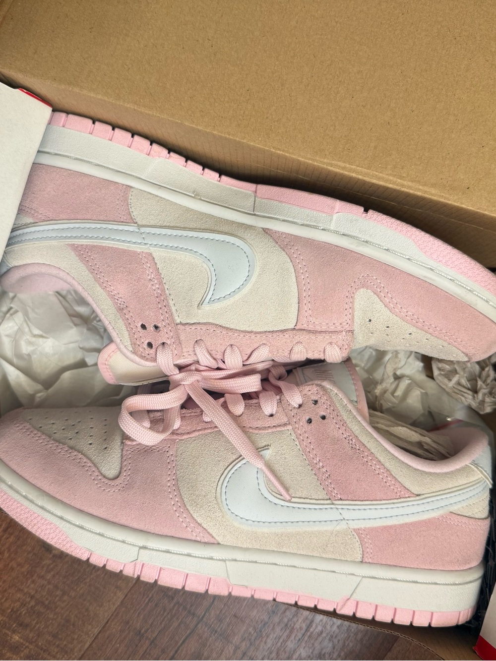 Nike Women’s Low-Top Suede Sneakers in Light Pink and White